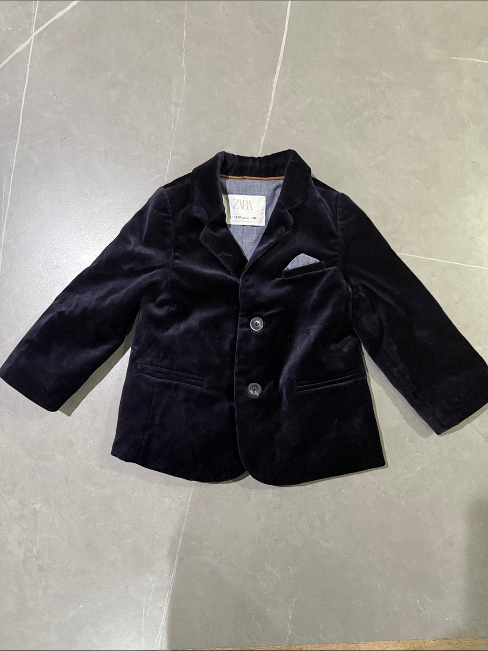 Zara Dark Navy Velvet Kids Blazer Jacket